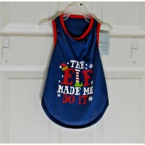 Urban Essentials Pets Christmas Dog Tee "Elf made me do it" Blue Red NWT